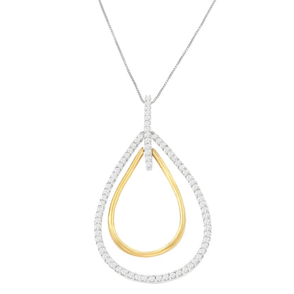 14K Two-Tone Gold Round Cut Diamond Double Burst Pendant Necklace (1.00 cttw, H-I Color, SI2-I1 Clarity) Bids.com