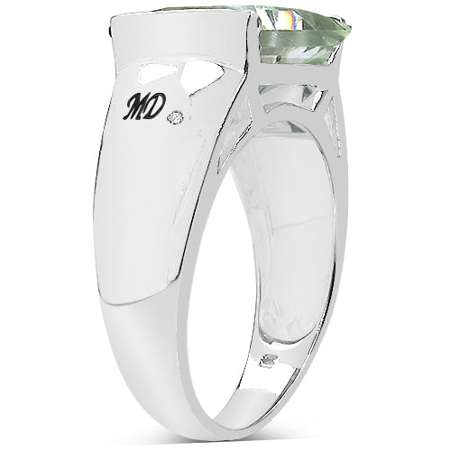 5.71 Carat Genuine Green Amethyst & White Diamond .925 Sterling Silver Ring Bids.com