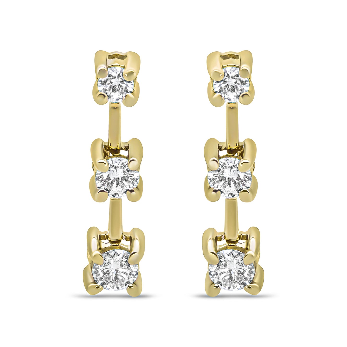 14K Yellow Gold 1/2 Cttw Round Diamond 3 Stone Graduated Linear Drop Past, Present and Future Stud Earrings (H-I Color, SI1-SI2 Clarity) Bids.com