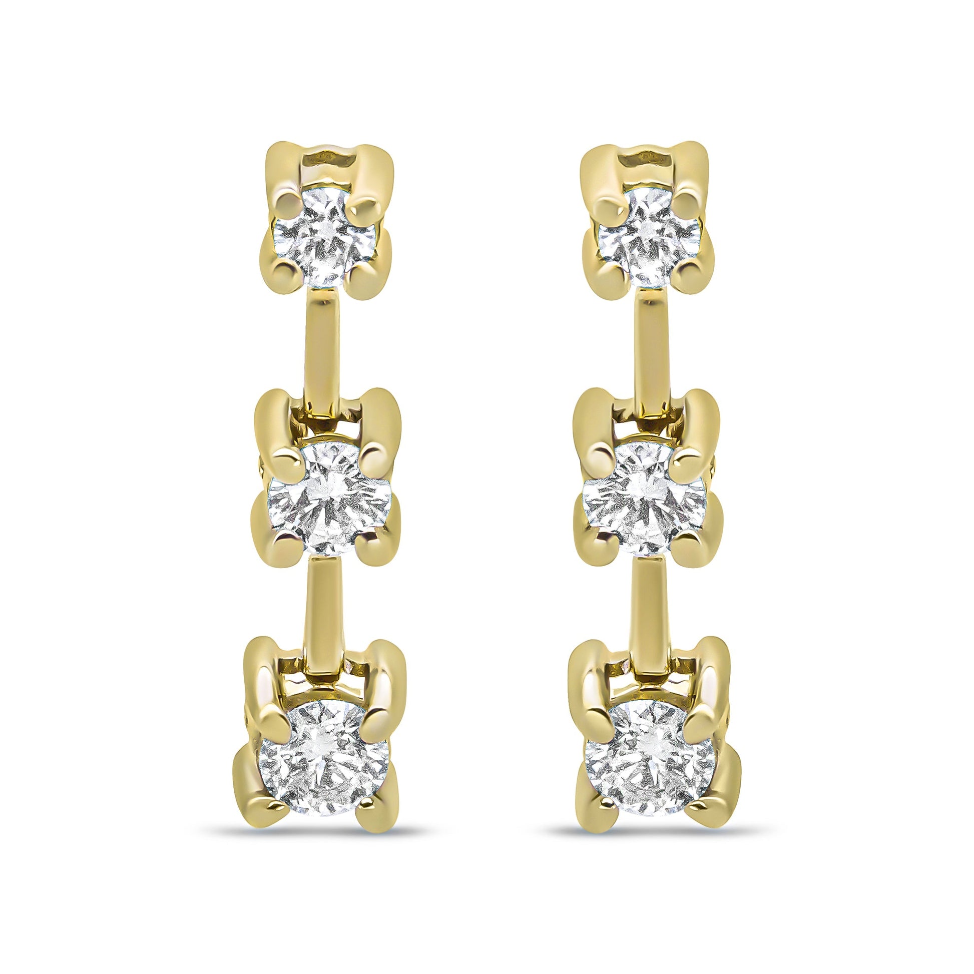 14K Yellow Gold 1/2 Cttw Round Diamond 3 Stone Graduated Linear Drop Past, Present and Future Stud Earrings (H-I Color, SI1-SI2 Clarity) Bids.com