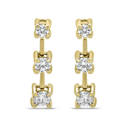 14K Yellow Gold 1/2 Cttw Round Diamond 3 Stone Graduated Linear Drop Past, Present and Future Stud Earrings (H-I Color, SI1-SI2 Clarity) Bids.com