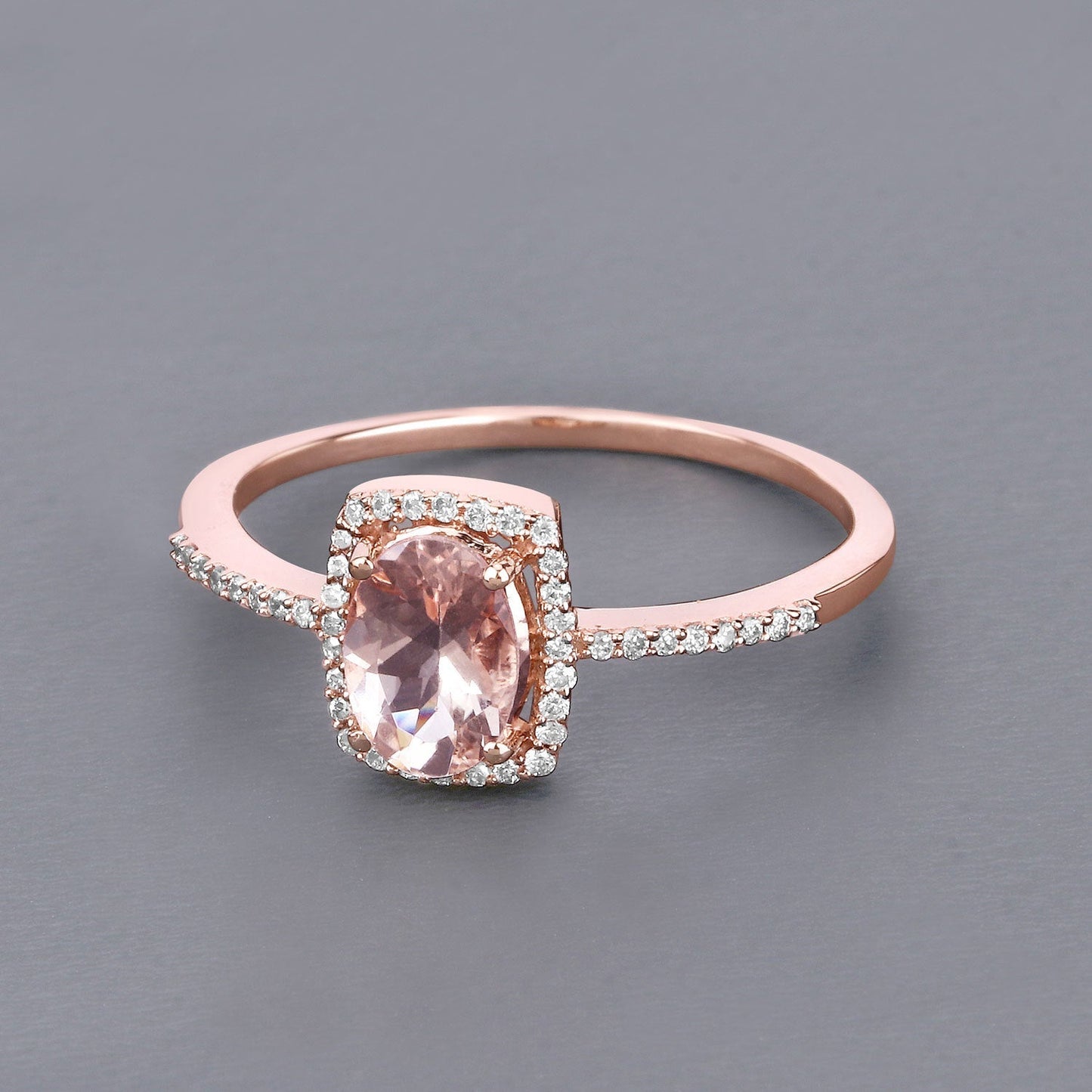0.82 Carat Genuine Morganite and White Diamond 14K Rose Gold Ring Bids.com