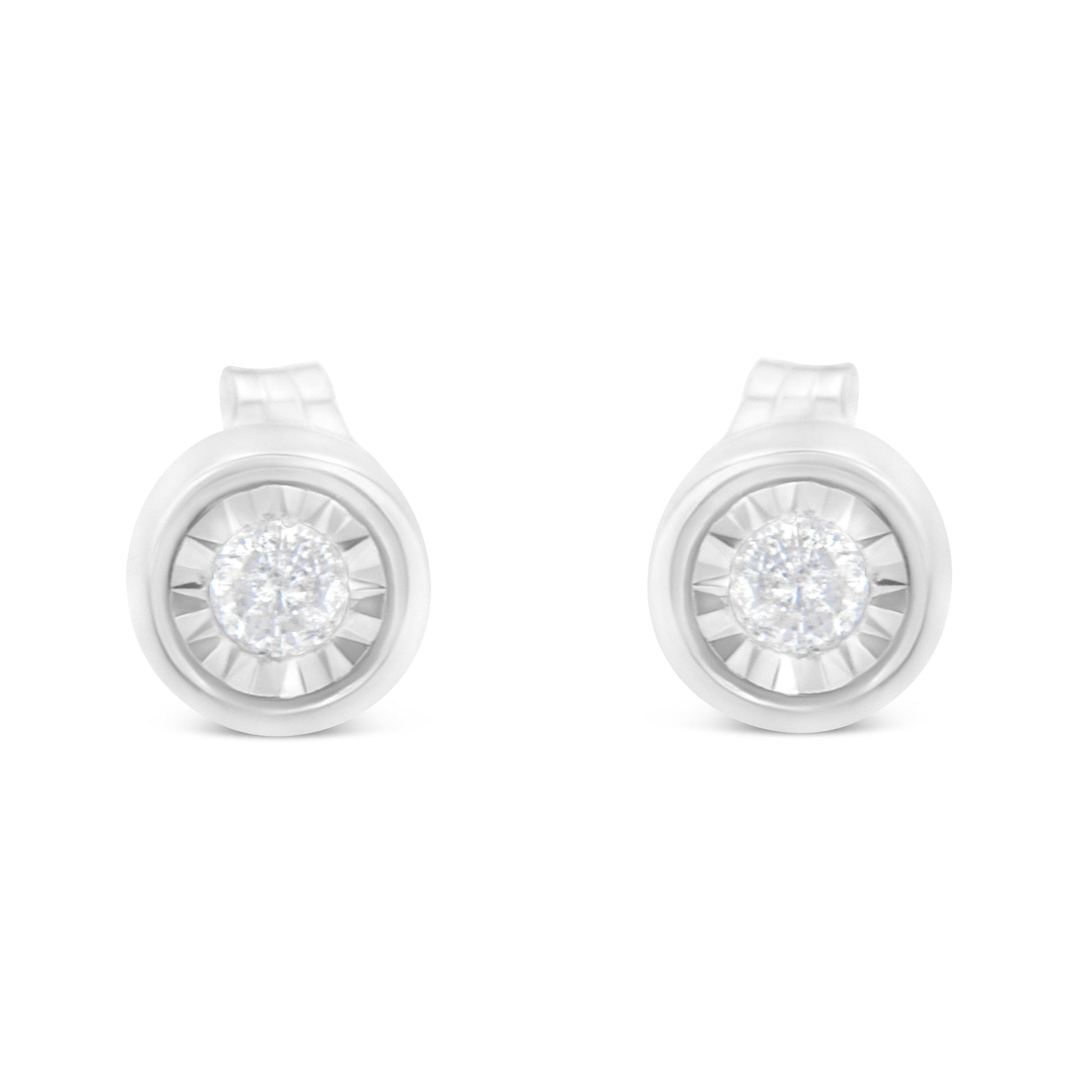 .925 Sterling Silver 1/5 Cttw Round Brilliant-Cut Near Colorless Diamond Miracle-Set Bezel Barrel Style Stud Earrings (I-J Color, I2-I3 Clarity) Bids.com