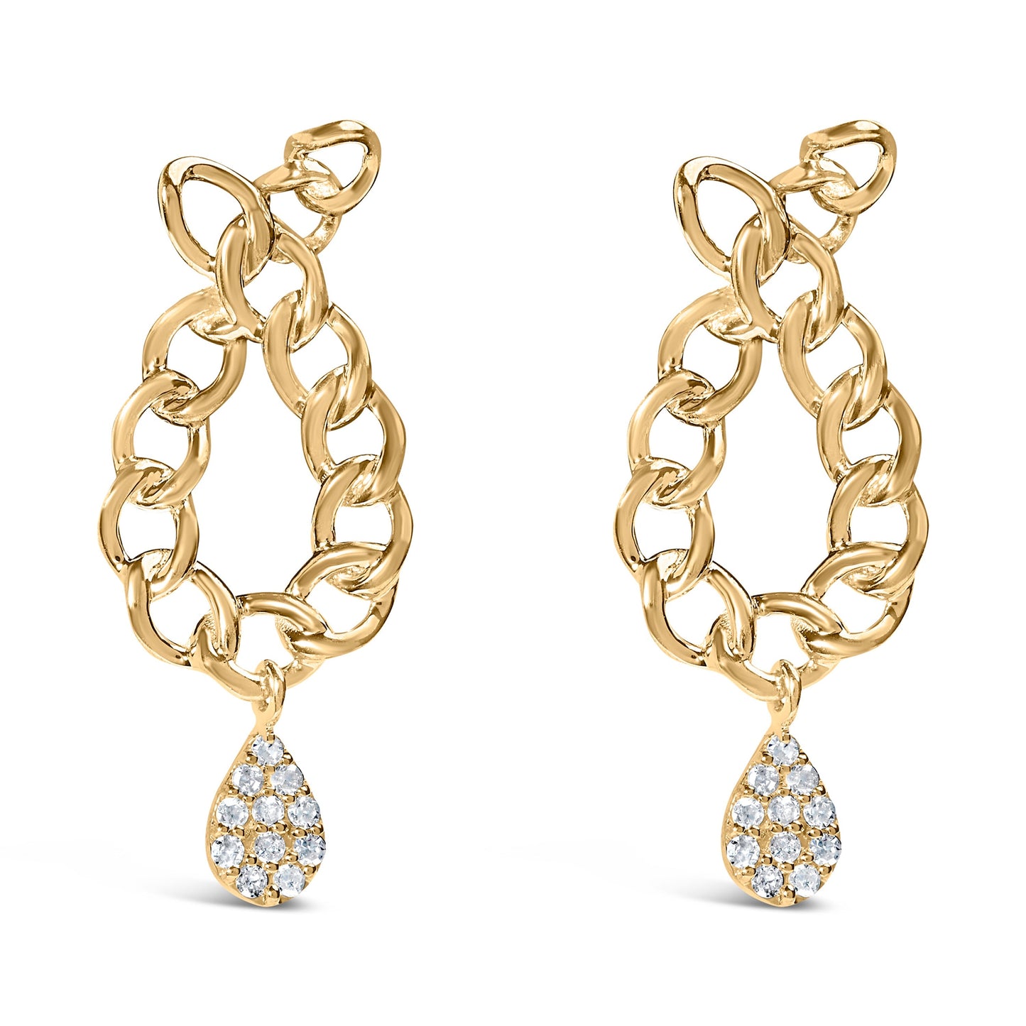 14K Yellow Gold Plated .925 Sterling Silver 1/10 Cttw Diamond Chain Link Teardrop Dangle Earrings (H-I Color, I1-I2 Clarity) Bids.com