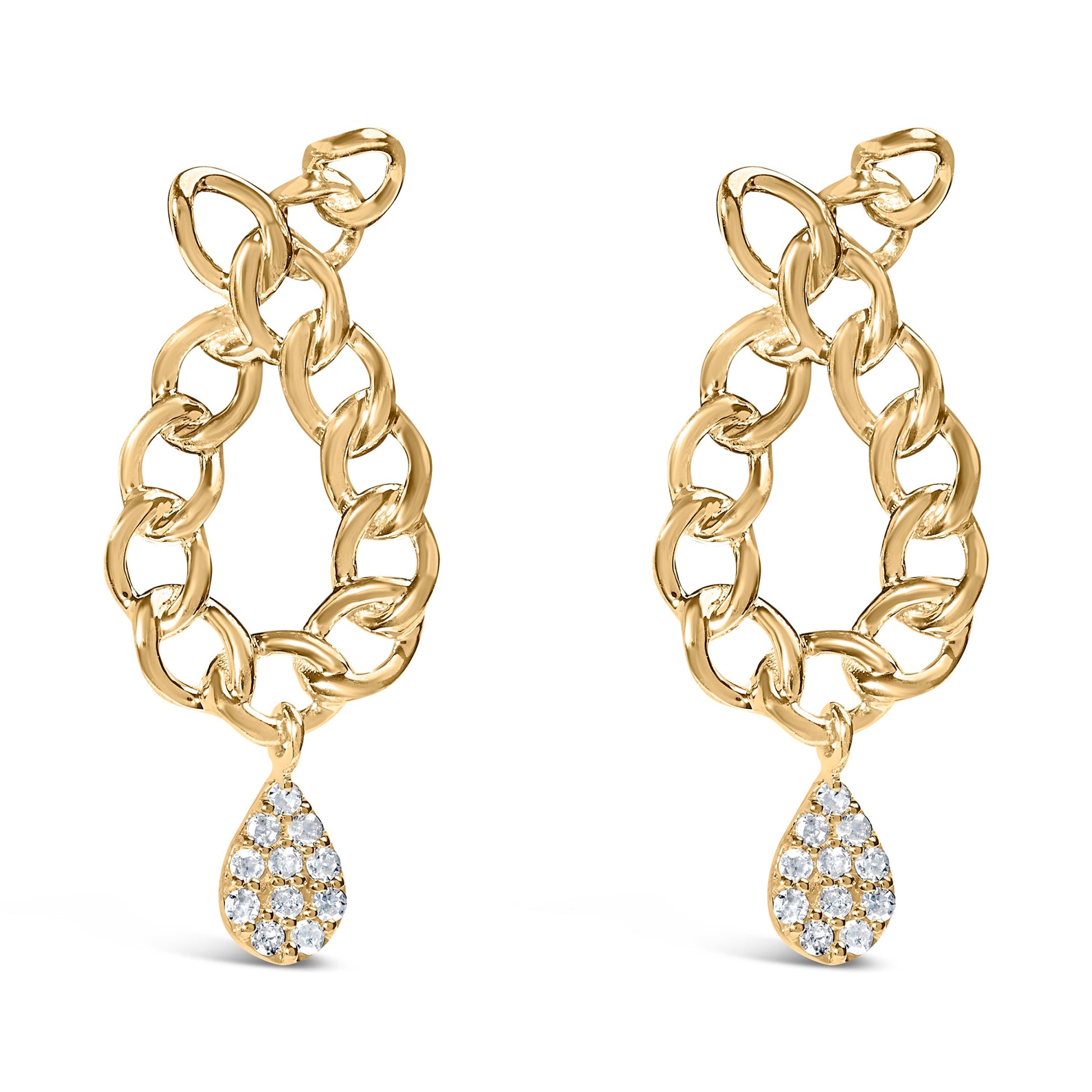 14K Yellow Gold Plated .925 Sterling Silver 1/10 Cttw Diamond Chain Link Teardrop Dangle Earrings (H-I Color, I1-I2 Clarity) Bids.com