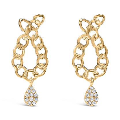 14K Yellow Gold Plated .925 Sterling Silver 1/10 Cttw Diamond Chain Link Teardrop Dangle Earrings (H-I Color, I1-I2 Clarity) Bids.com