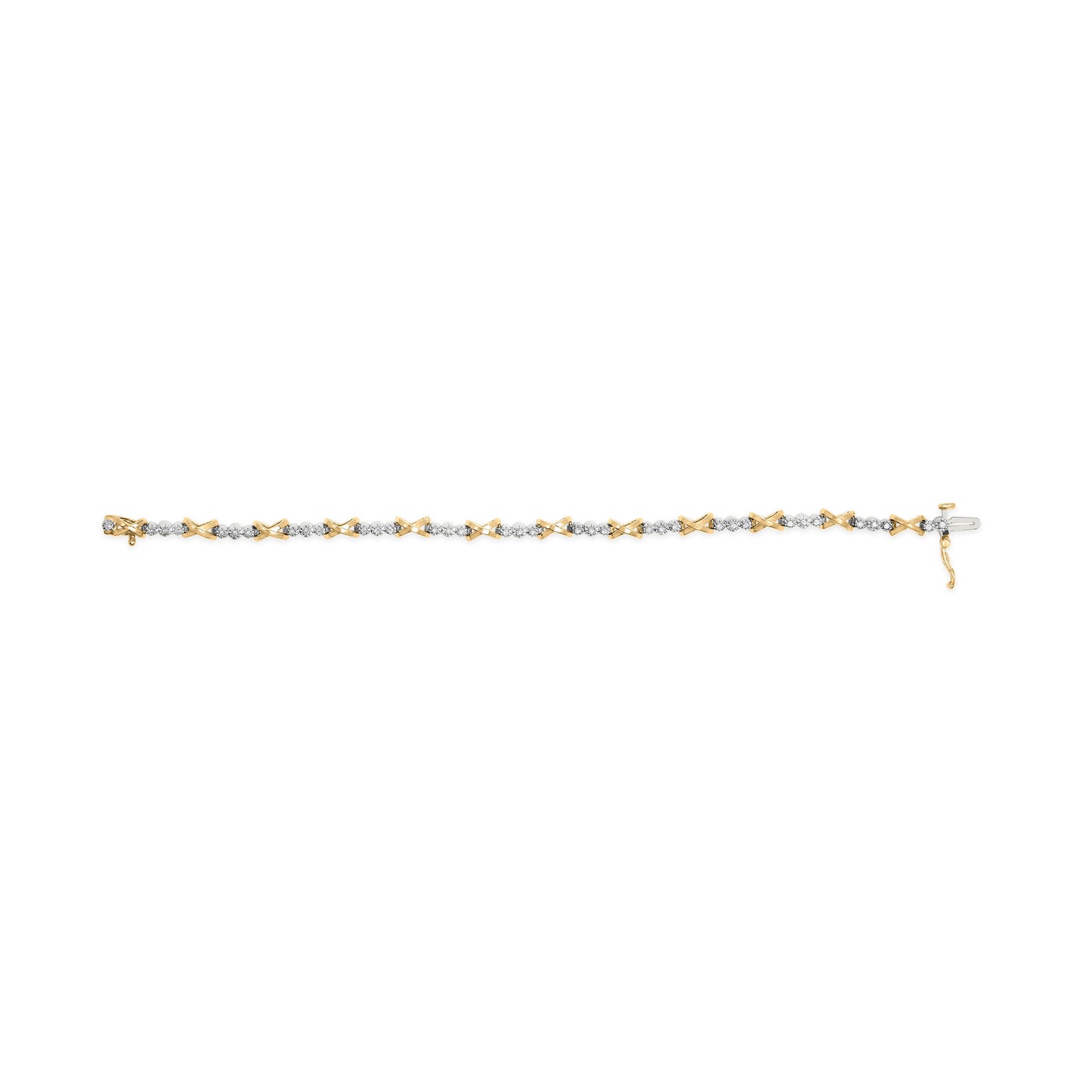 10K Two-Tone Gold 1/2 Cttw Diamond Alternating 3 Stone and X-Link 7" Bracelet (I-J Color, I2-I3 Clarity) Bids.com