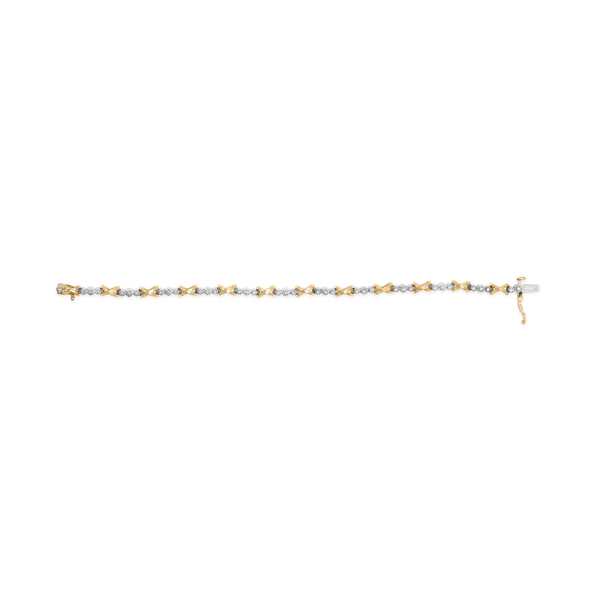 10K Two-Tone Gold 1/2 Cttw Diamond Alternating 3 Stone and X-Link 7" Bracelet (I-J Color, I2-I3 Clarity) Bids.com