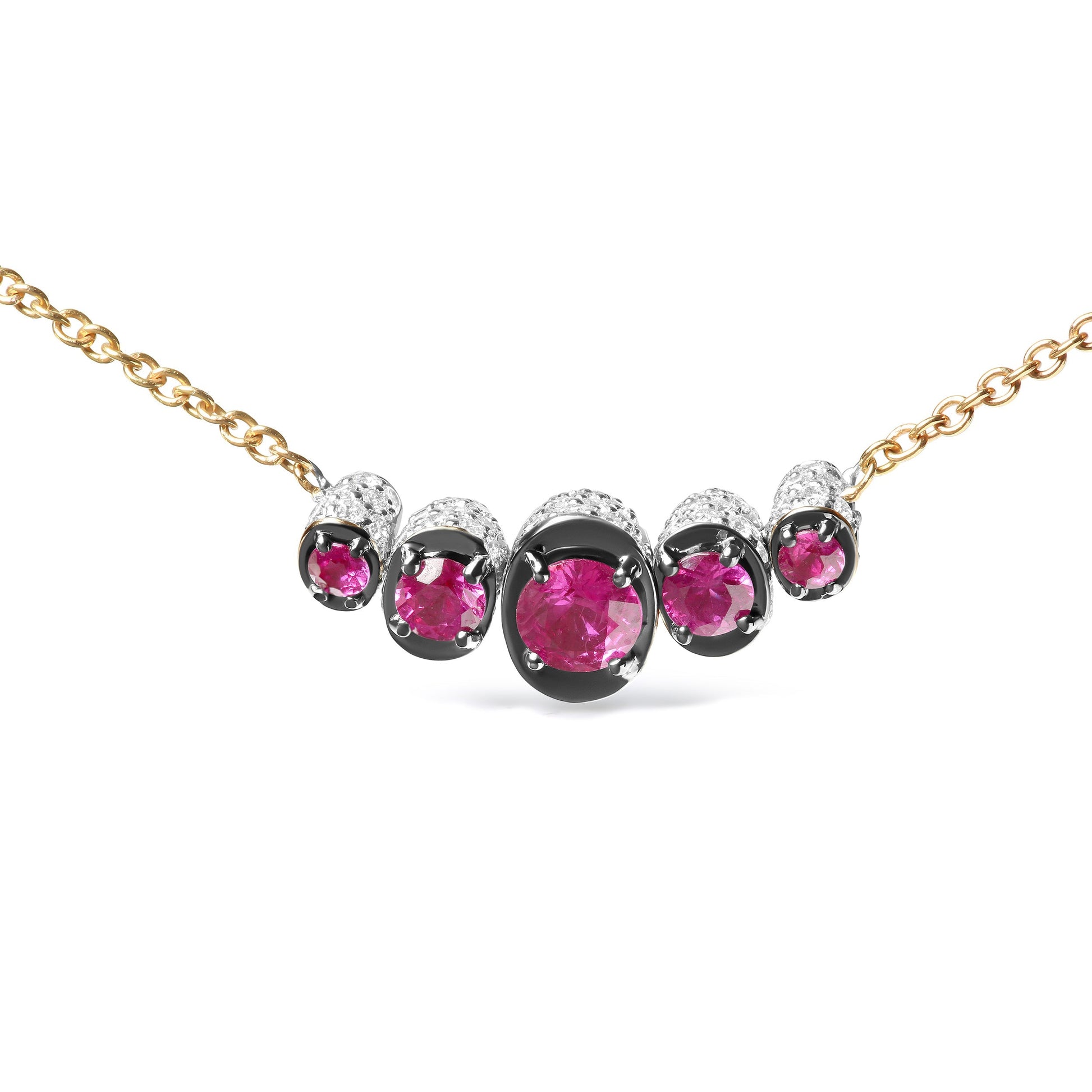 18K Rose Gold 3/4 Cttw Pave Diamonds and Graduated Red Ruby Gemstone Curved Bar Choker Necklace (G-H Color, SI1-SI2 Clarity) - Adjustable up to 14" - 16.5" Bids.com