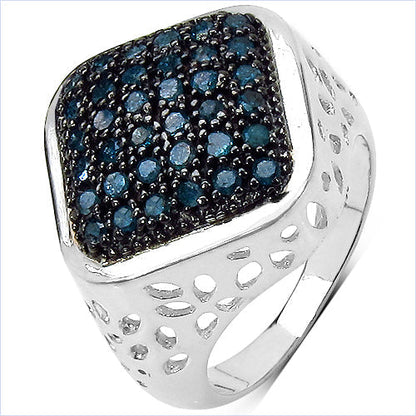 0.54 Carat Genuine Blue Diamond .925 Sterling Silver Ring Bids.com