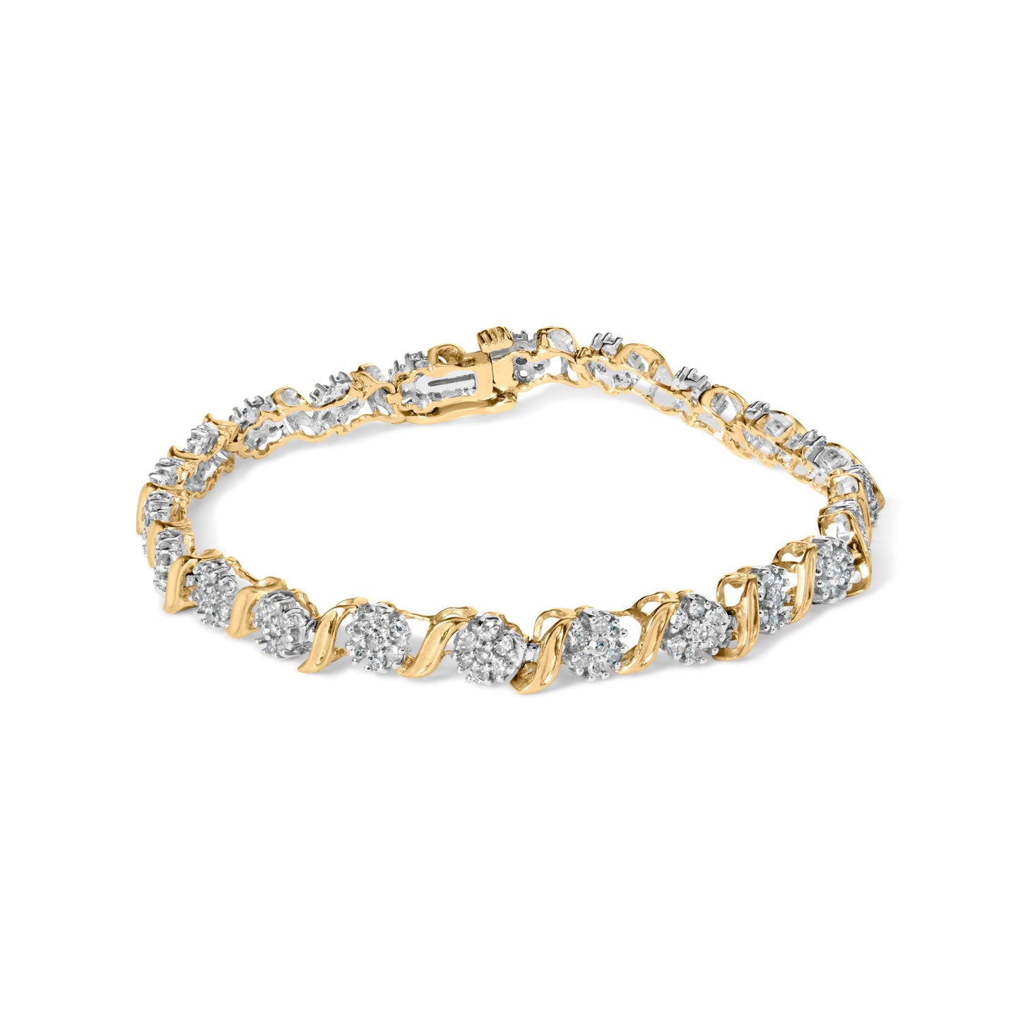 10K Yellow Gold 2.00 Cttw Round Cut Diamond 'S' Cluster Bracelet (J-K Color, I1-I2 Clarity) Bids.com