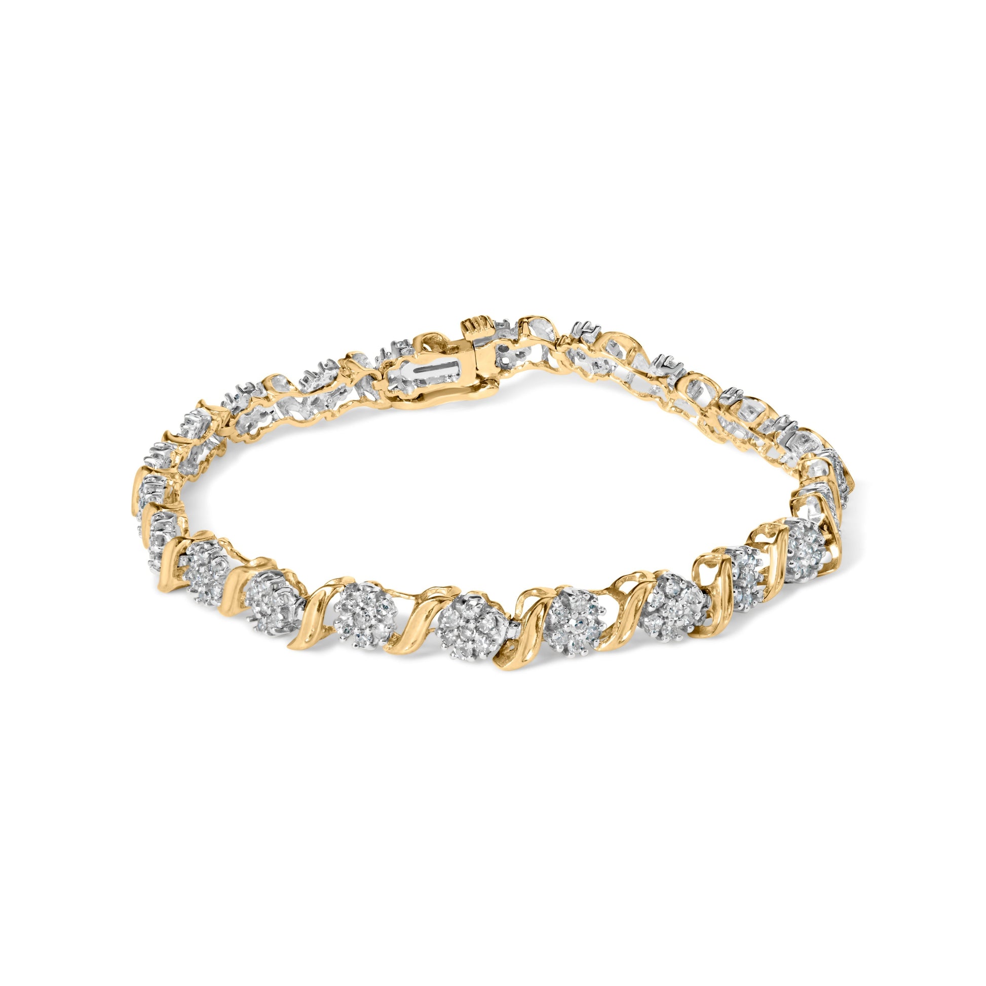 10K Yellow Gold 2.00 Cttw Round Cut Diamond 'S' Cluster Bracelet (J-K Color, I1-I2 Clarity) Bids.com