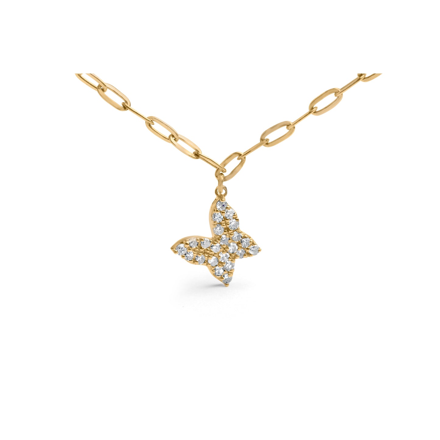 14KT Yellow Gold 1/2 Cttw Diamond Butterfly Station Paperclip Station Necklace (I-J Color, I1-I2 Clarity) - Adjustable 15"-17" Inches Bids.com