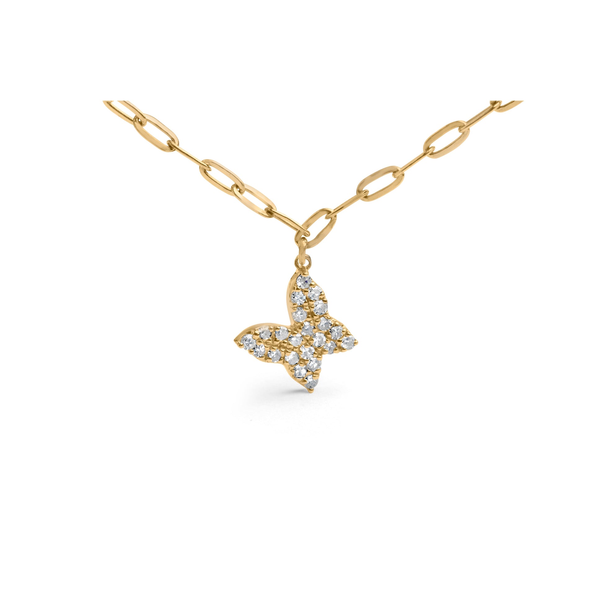 14KT Yellow Gold 1/2 Cttw Diamond Butterfly Station Paperclip Station Necklace (I-J Color, I1-I2 Clarity) - Adjustable 15"-17" Inches Bids.com