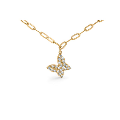 14KT Yellow Gold 1/2 Cttw Diamond Butterfly Station Paperclip Station Necklace (I-J Color, I1-I2 Clarity) - Adjustable 15"-17" Inches Bids.com