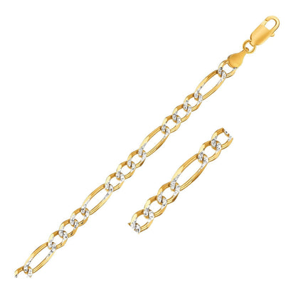 7.0mm 14K Yellow Gold Solid Pave Figaro Chain Bids.com