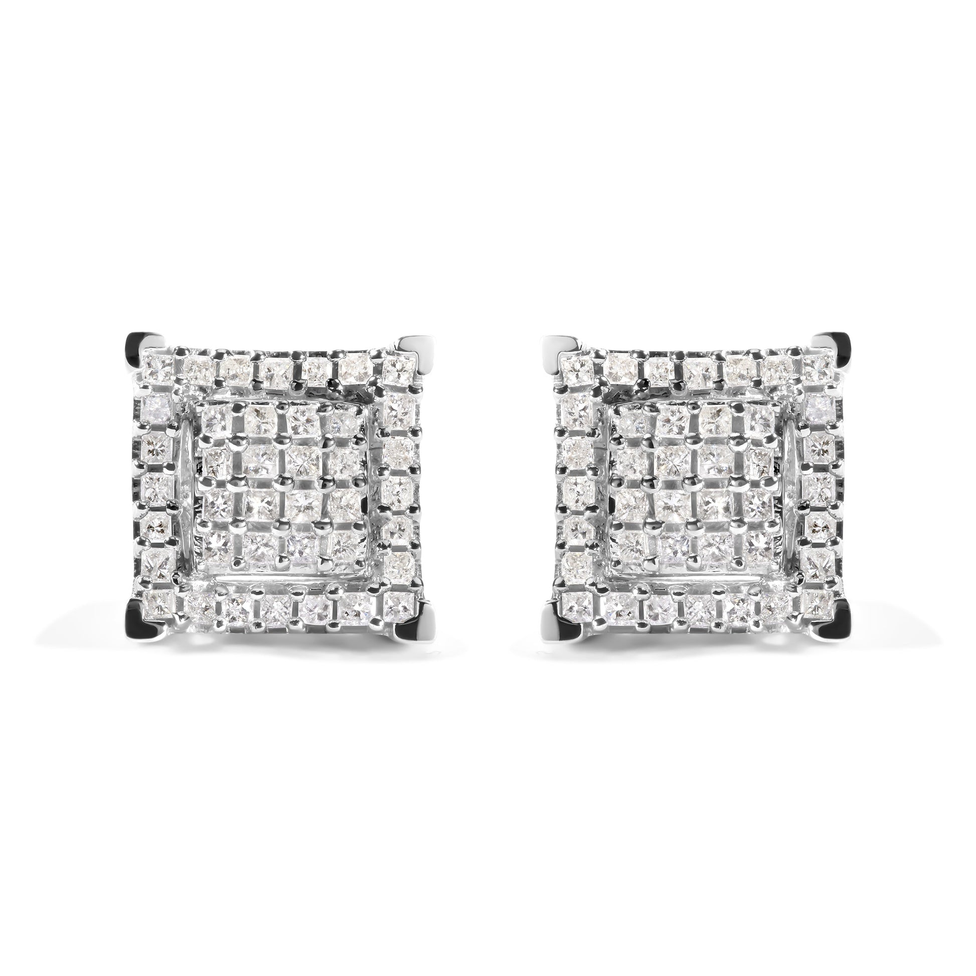 10K White Gold 1 1/4 Cttw Princess Diamond Composite Double Square and Halo Stud Earrings (I-J Color, I1-I2 Clarity) Bids.com
