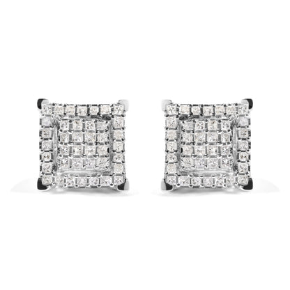 10K White Gold 1 1/4 Cttw Princess Diamond Composite Double Square and Halo Stud Earrings (I-J Color, I1-I2 Clarity) Bids.com