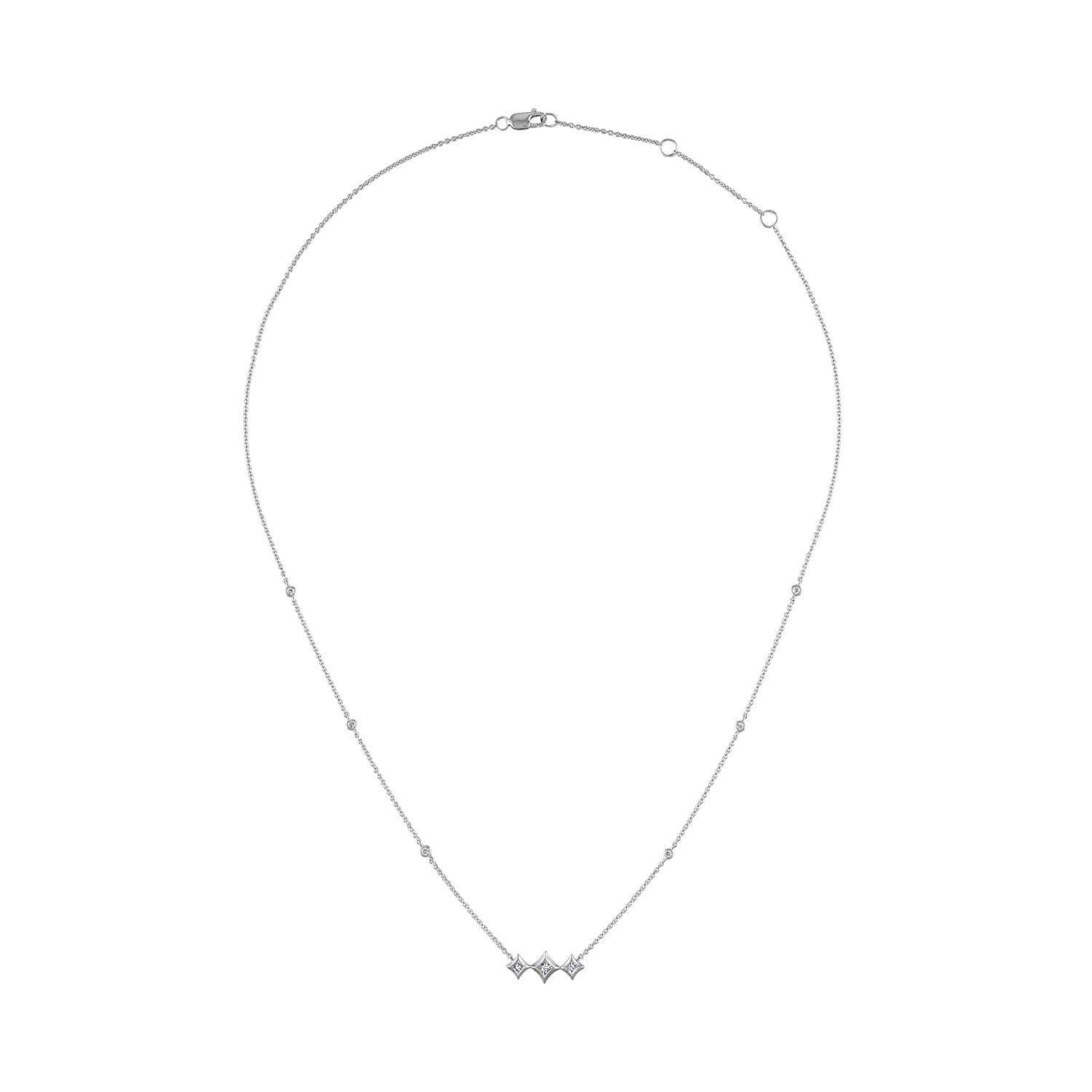 10K White Gold Bezel Set Princess Diamond 3 Stone Kite Shape and Station Necklace (H-I Color, SI2-I1 Clarity) - 18" Inches Bids.com