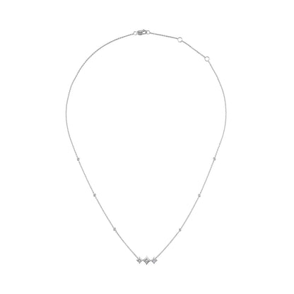 10K White Gold Bezel Set Princess Diamond 3 Stone Kite Shape and Station Necklace (H-I Color, SI2-I1 Clarity) - 18" Inches Bids.com