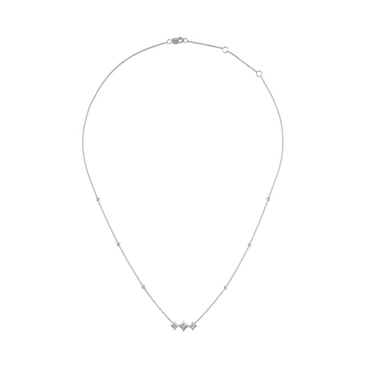 10K White Gold Bezel Set Princess Diamond 3 Stone Kite Shape and Station Necklace (H-I Color, SI2-I1 Clarity) - 18" Inches Bids.com