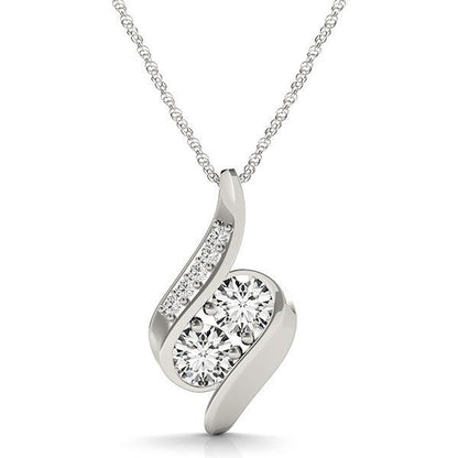 14k White Gold Two Stone Curved Style Diamond Pendant (3/4 cttw) Bids.com