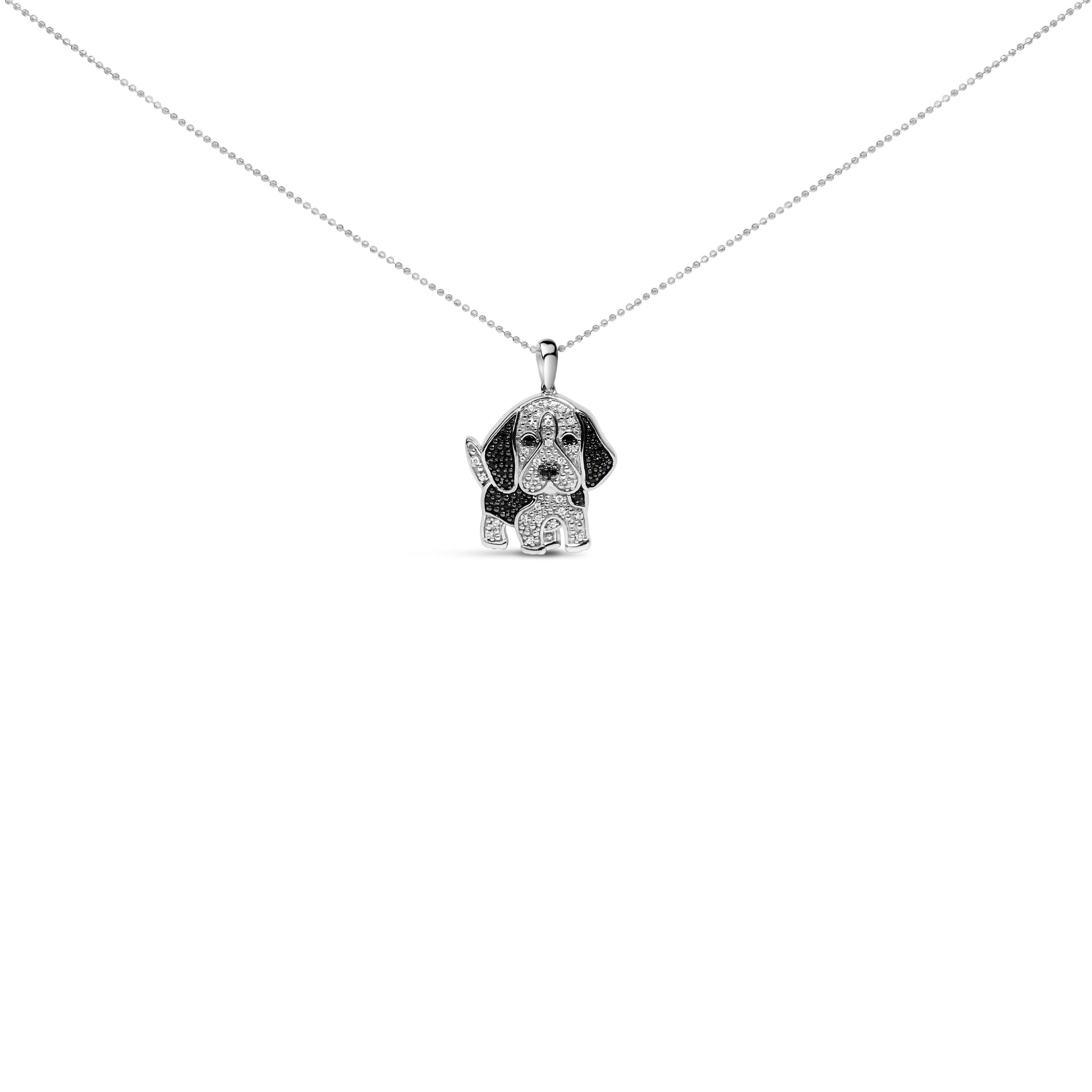 .925 Sterling Silver 1/4 Cttw White and Black Diamond Basset Hound Dog Pendant Necklace 18 inch (I-J Color, I2-I3 Clarity) Bids.com