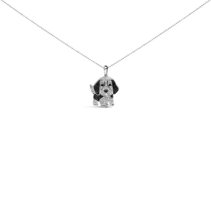 .925 Sterling Silver 1/4 Cttw White and Black Diamond Basset Hound Dog Pendant Necklace 18 inch (I-J Color, I2-I3 Clarity) Bids.com