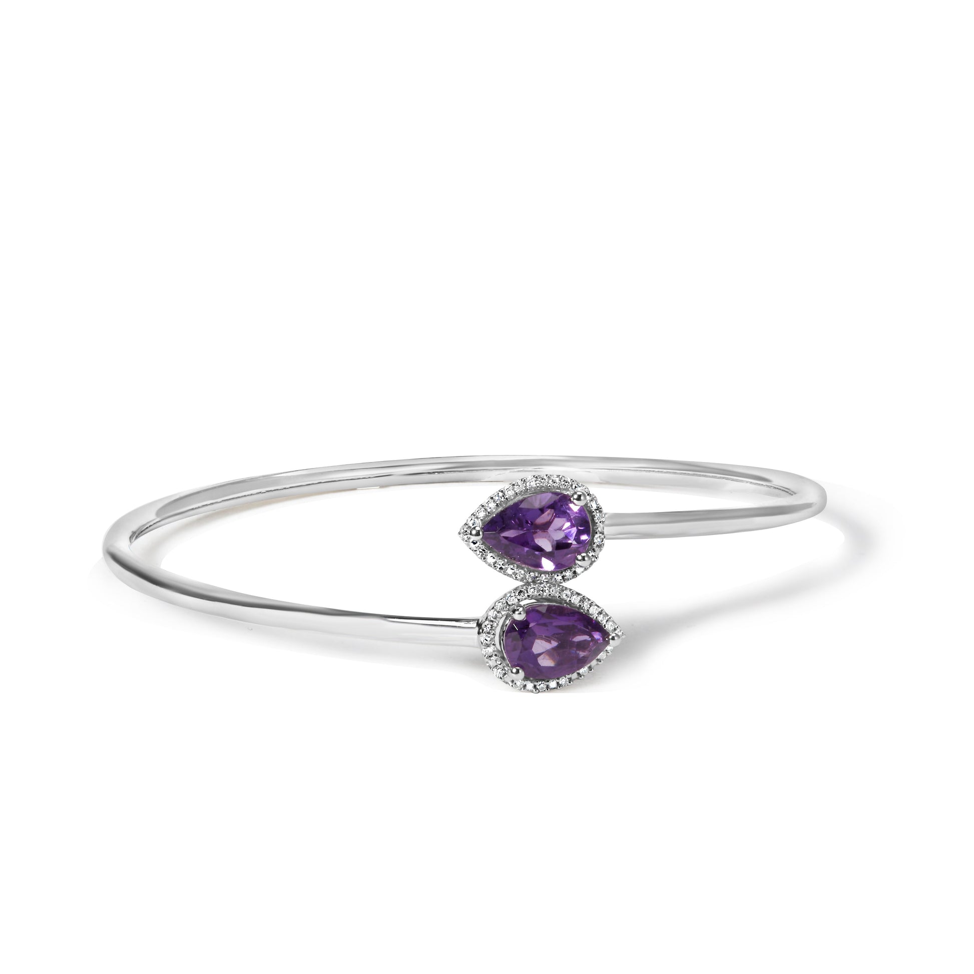 .925 Sterling Silver 8 x 5.5mm Pear Shape Amethyst  and Diamond Accent Halo Bypass Bangle Bracelet (H-I Color, SI1-SI2 Clarity)  - Fits up to 7" Inches Bids.com