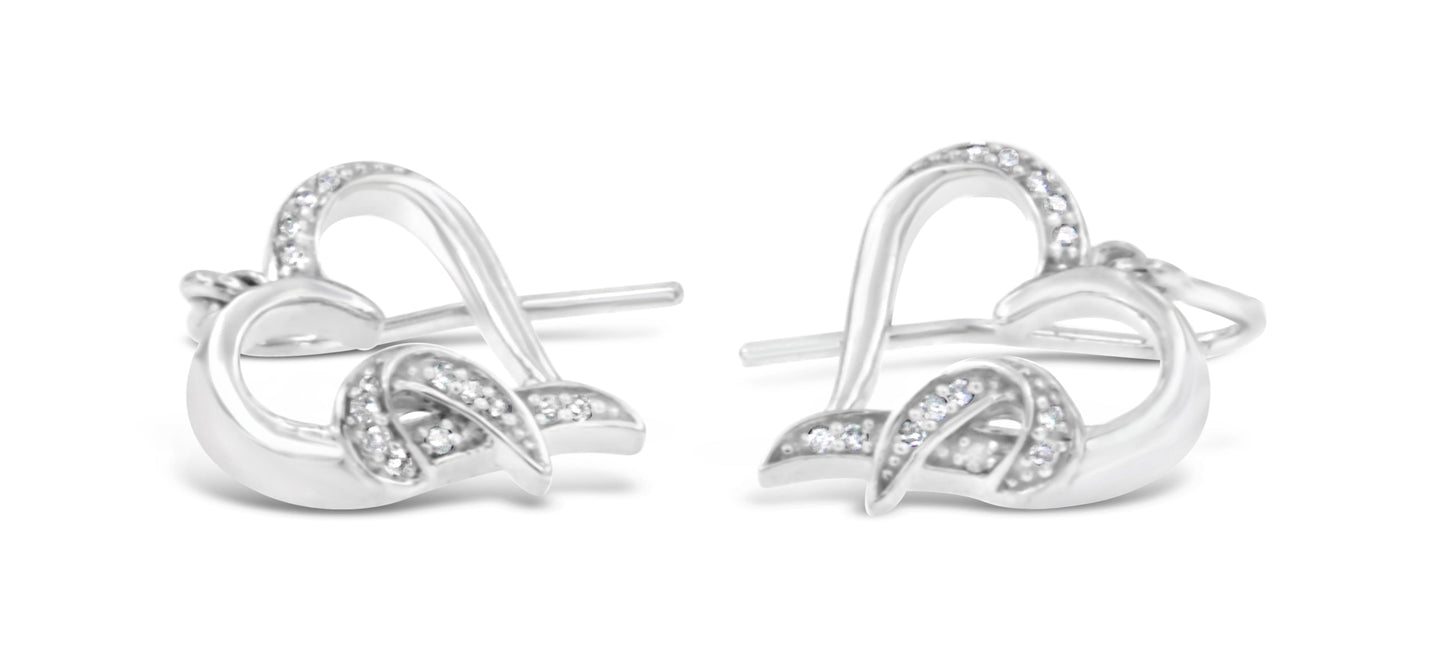 Sterling Silver Round Cut Diamond Heart Dangle Earrings (0.09 cttw, H-I Color, I1-I2 Clarity) Bids.com