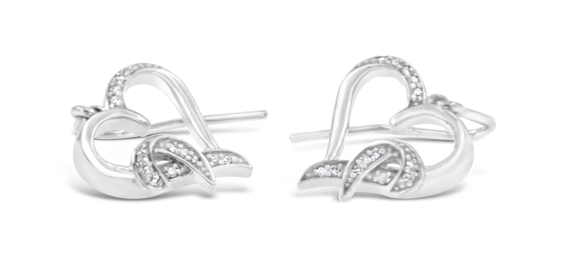 Sterling Silver Round Cut Diamond Heart Dangle Earrings (0.09 cttw, H-I Color, I1-I2 Clarity) Bids.com