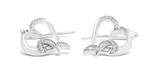 Sterling Silver Round Cut Diamond Heart Dangle Earrings (0.09 cttw, H-I Color, I1-I2 Clarity) Bids.com