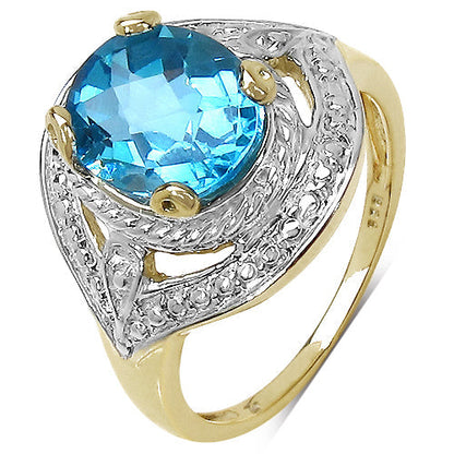 14K Yellow Gold Plated 3.25 Carat Genuine Swiss Blue Topaz .925 Sterling Silver Ring Bids.com
