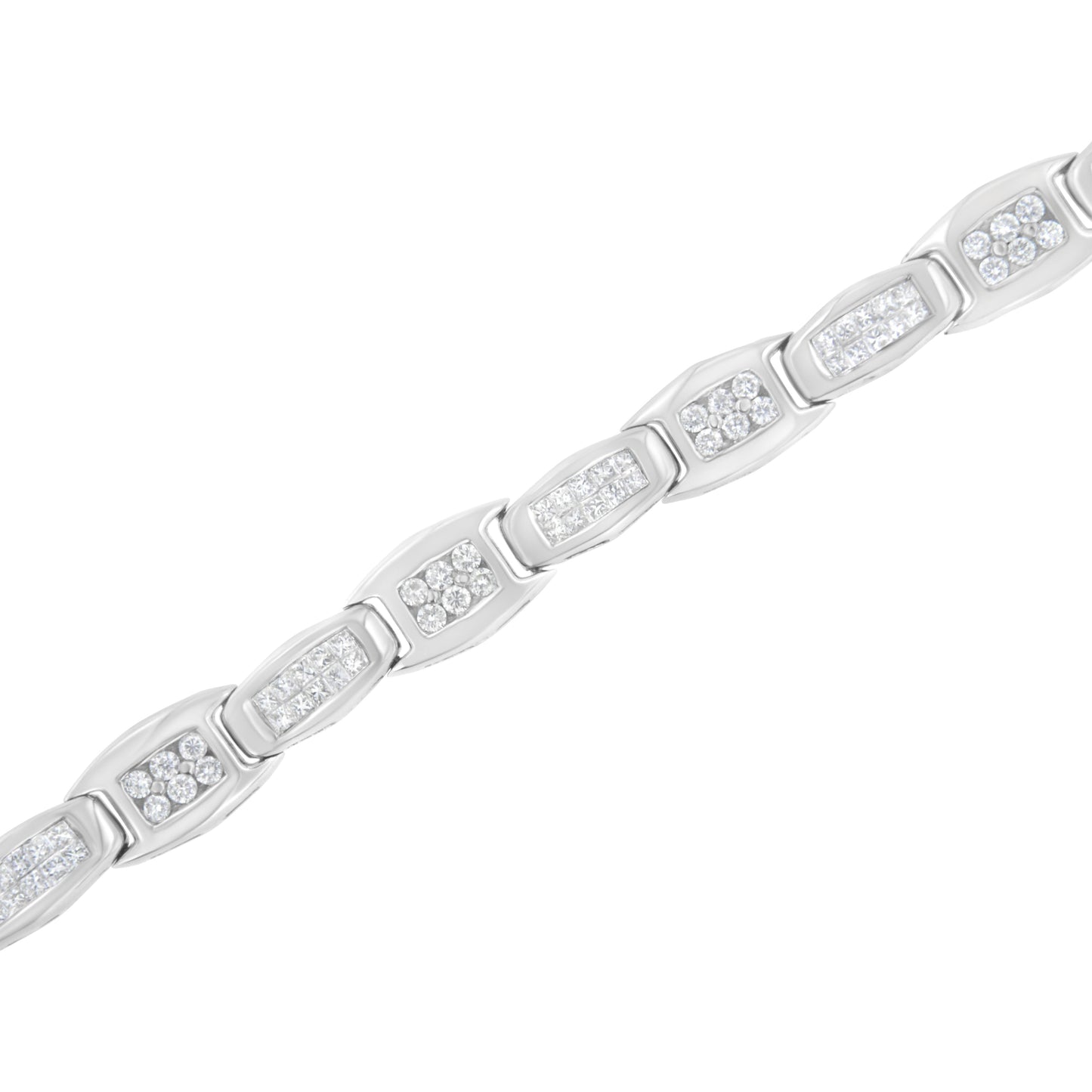 14K White Gold 2-1/2 Cttw Round-Brilliant & Baguette Cut Diamond 7" Alternating Flared Links Tennis Bracelet (H-I Color, SI1-SI2 Clarity) Bids.com