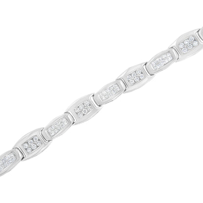 14K White Gold 2-1/2 Cttw Round-Brilliant & Baguette Cut Diamond 7" Alternating Flared Links Tennis Bracelet (H-I Color, SI1-SI2 Clarity) Bids.com