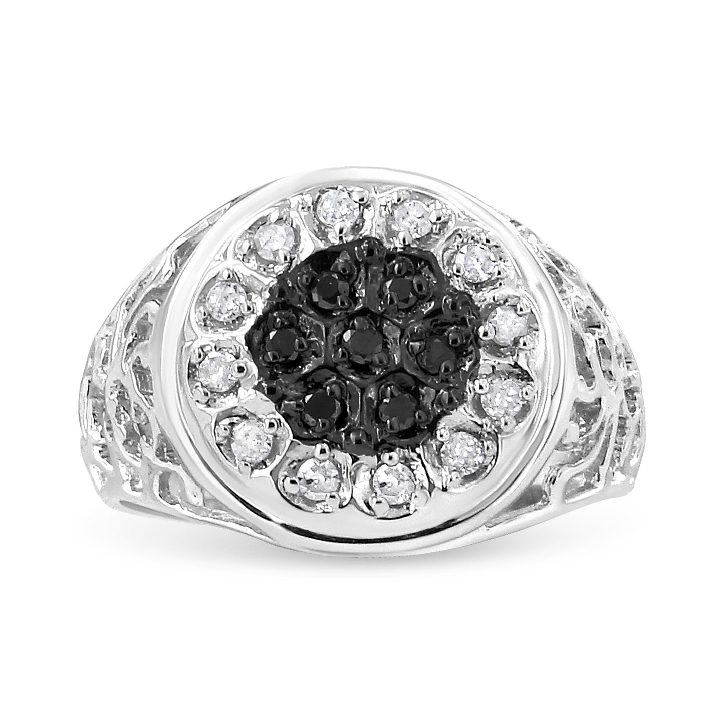 .925 Sterling Silver 1/4 Cttw White and Black Treated Diamond Halo Cluster Ring for Men (I-J Color, I3 Clarity) - Size 10 Bids.com