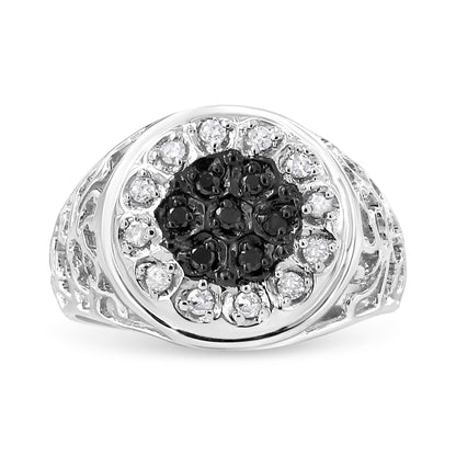 .925 Sterling Silver 1/4 Cttw White and Black Treated Diamond Halo Cluster Ring for Men (I-J Color, I3 Clarity) - Size 10 Bids.com