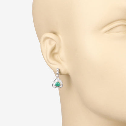 1.39 Carat Genuine Zambian Emerald and White Diamond 14K White Gold Earrings Bids.com