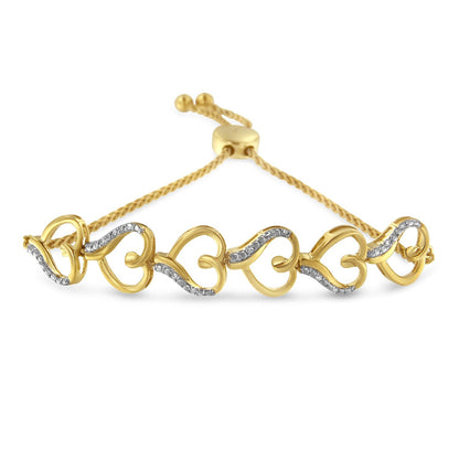 10K Yellow Gold over .925 Sterling Silver Diamond Accented Open Hearts 6â€-9â€ Adjustable Chain Bolo Bracelet (H-I Color, I2-I3 Clarity) Bids.com