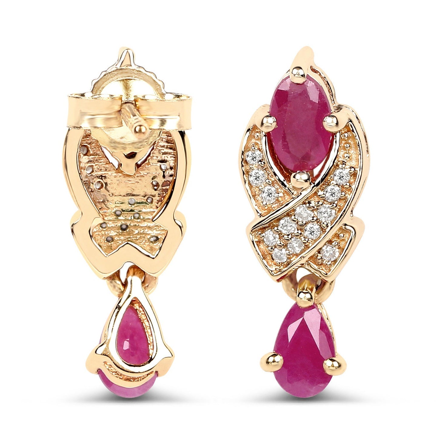 1.12 Carat Genuine Ruby and White Diamond 14K Yellow Gold Earrings Bids.com