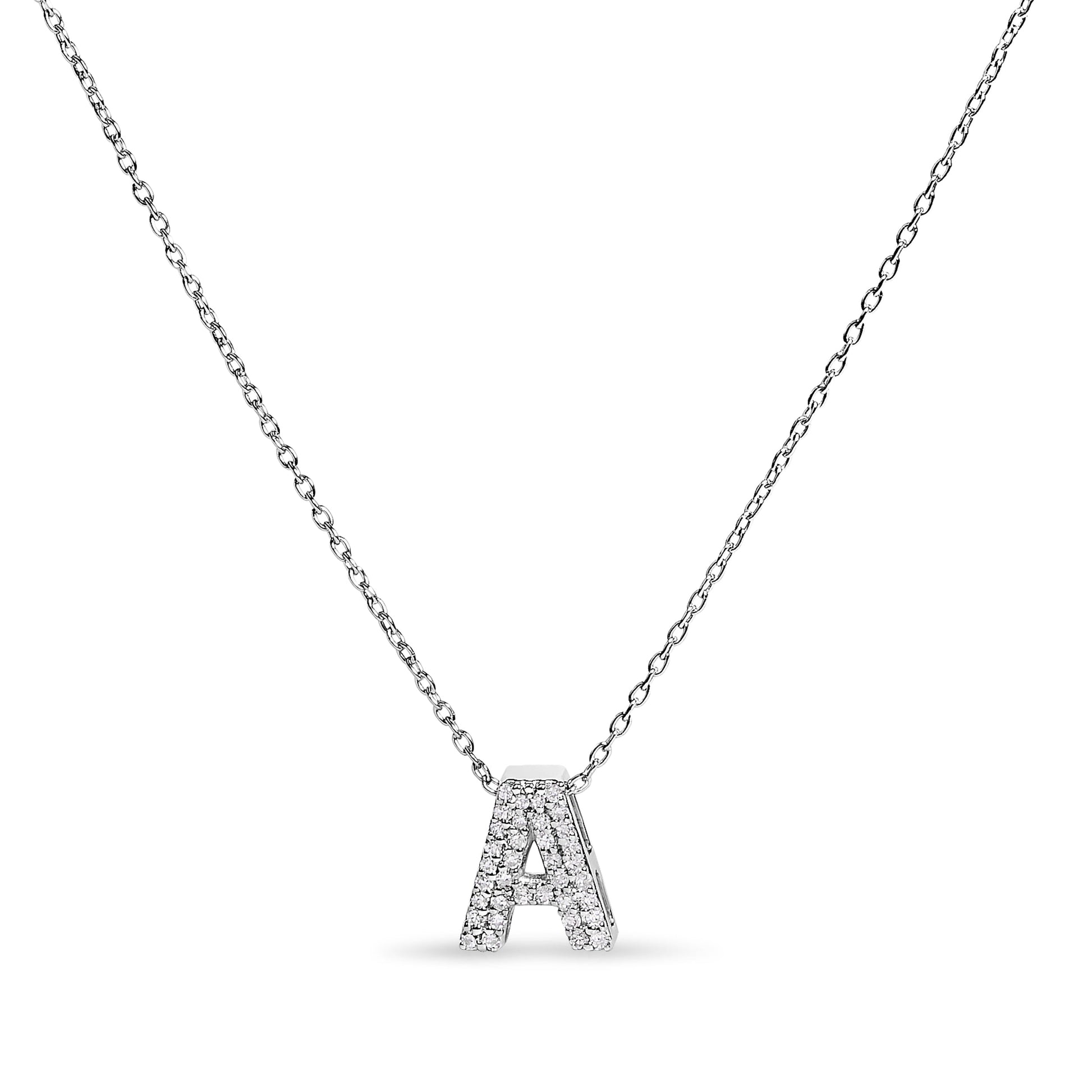 10K White Gold Diamond Accent "A" Initial Bubble Pendant Necklace Bids.com