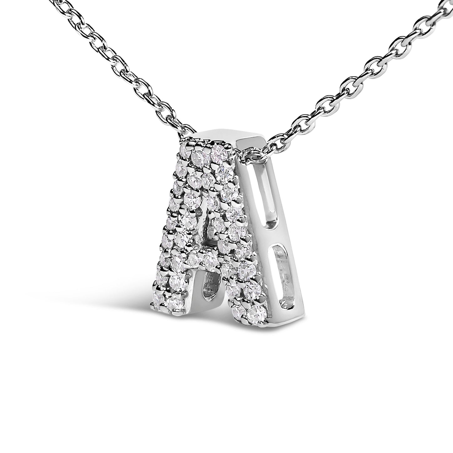10K White Gold Diamond Accent "A" Initial Bubble Pendant Necklace Bids.com