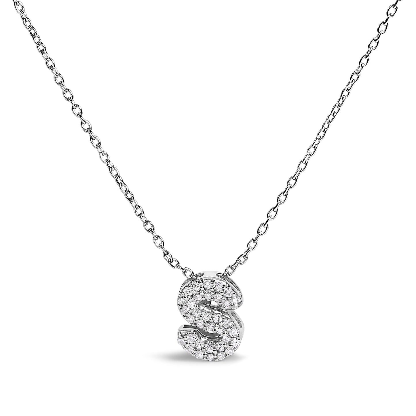 10K White Gold Diamond Accent "A" Initial Bubble Pendant Necklace Bids.com