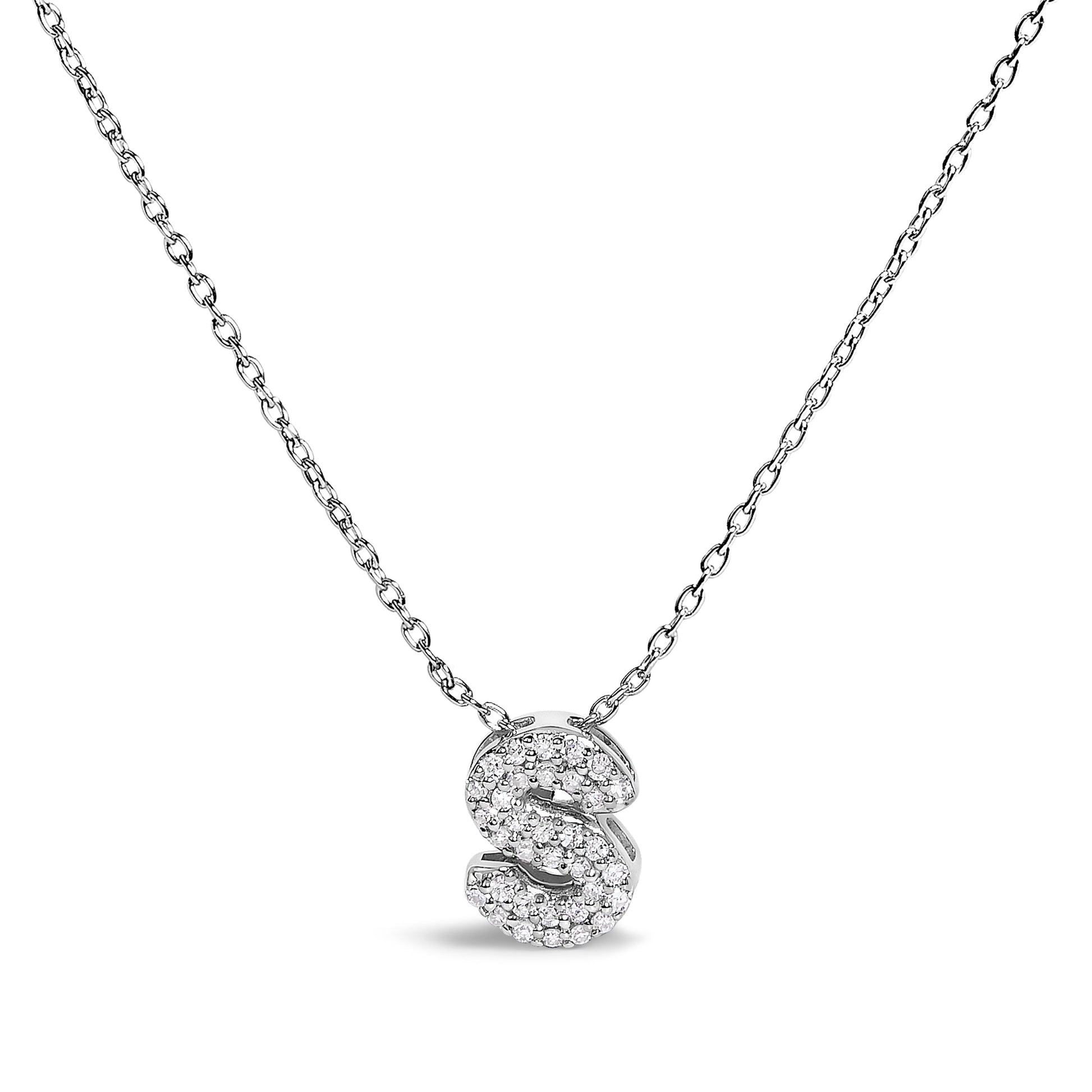 10K White Gold Diamond Accent "A" Initial Bubble Pendant Necklace Bids.com