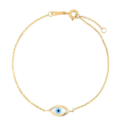 14k Yellow Gold MOP Evil Eye Bracelet (1.00 mm) Bids.com