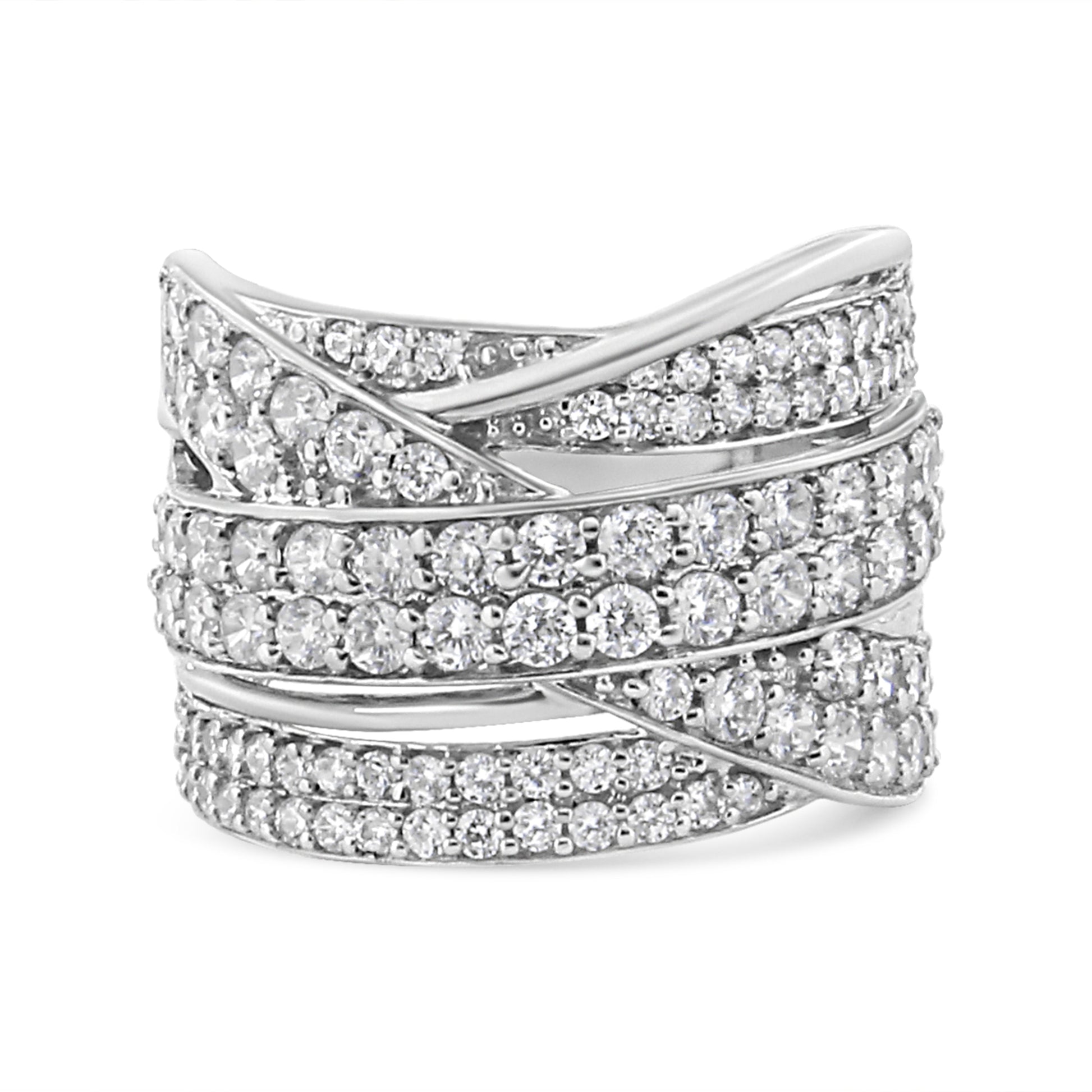 .925 Sterling Silver 2.00 Cttw Round-Cut Diamond Overlapping Bypass Band Ring (I-J Color, I2-I3 Clarity) - Ring Size 7 Bids.com
