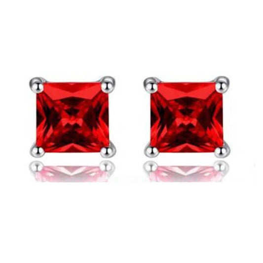 925 Ruby Square Shape Stud Earrings DailySale