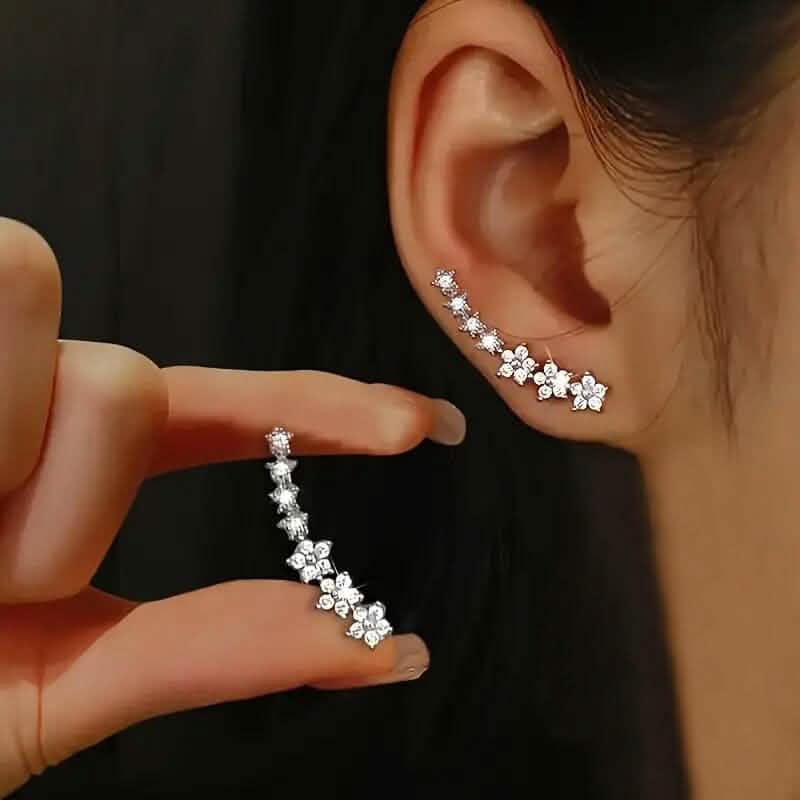 925 Silver Climber Earrings with Hypoallergenic Synthetic Cubic Zirconia DailySale