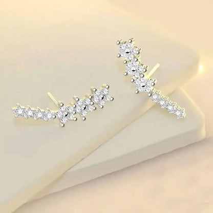 925 Silver Climber Earrings with Hypoallergenic Synthetic Cubic Zirconia DailySale