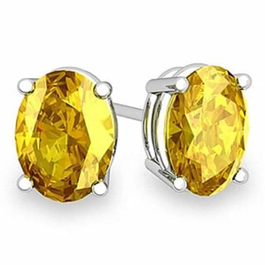 925 Sterling Silver 2.00ct Genuine Oval Yellow Sapphire Stud Earrings DailySale